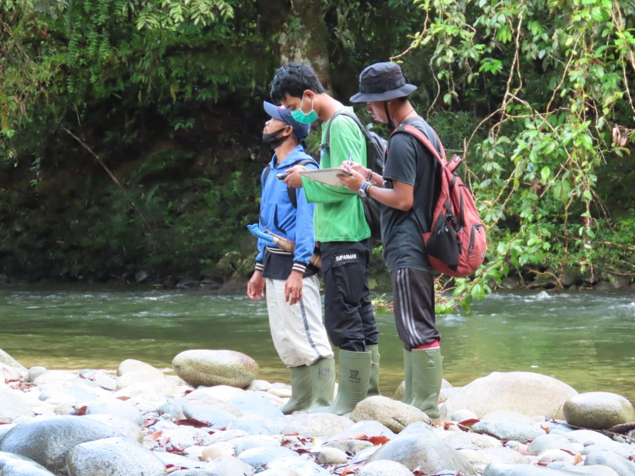 Group of YIARI staff performing some wildlife monitoring