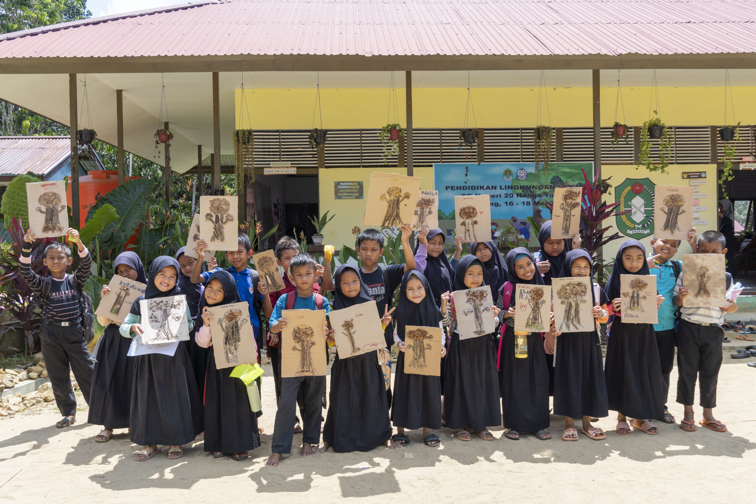 Group of children outside a classroom